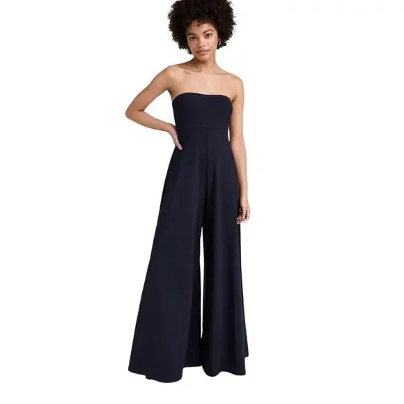 NWT SUSANA MONACO Black Strapless Tube Top Flare Wide Leg Pant Jumpsuit S